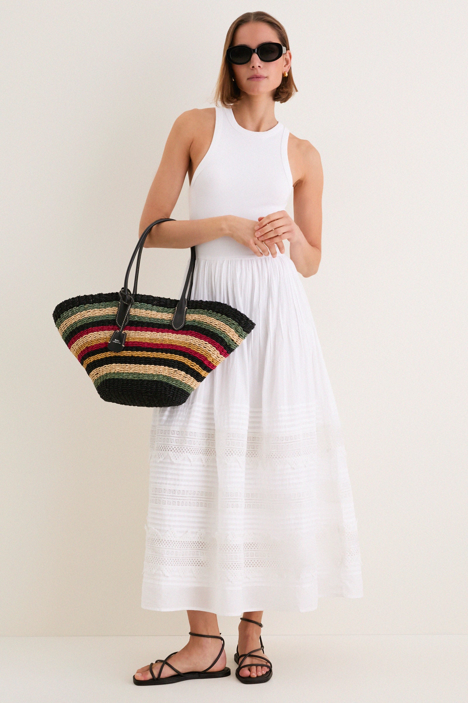 Multi Stripe Raffia Basket Tote