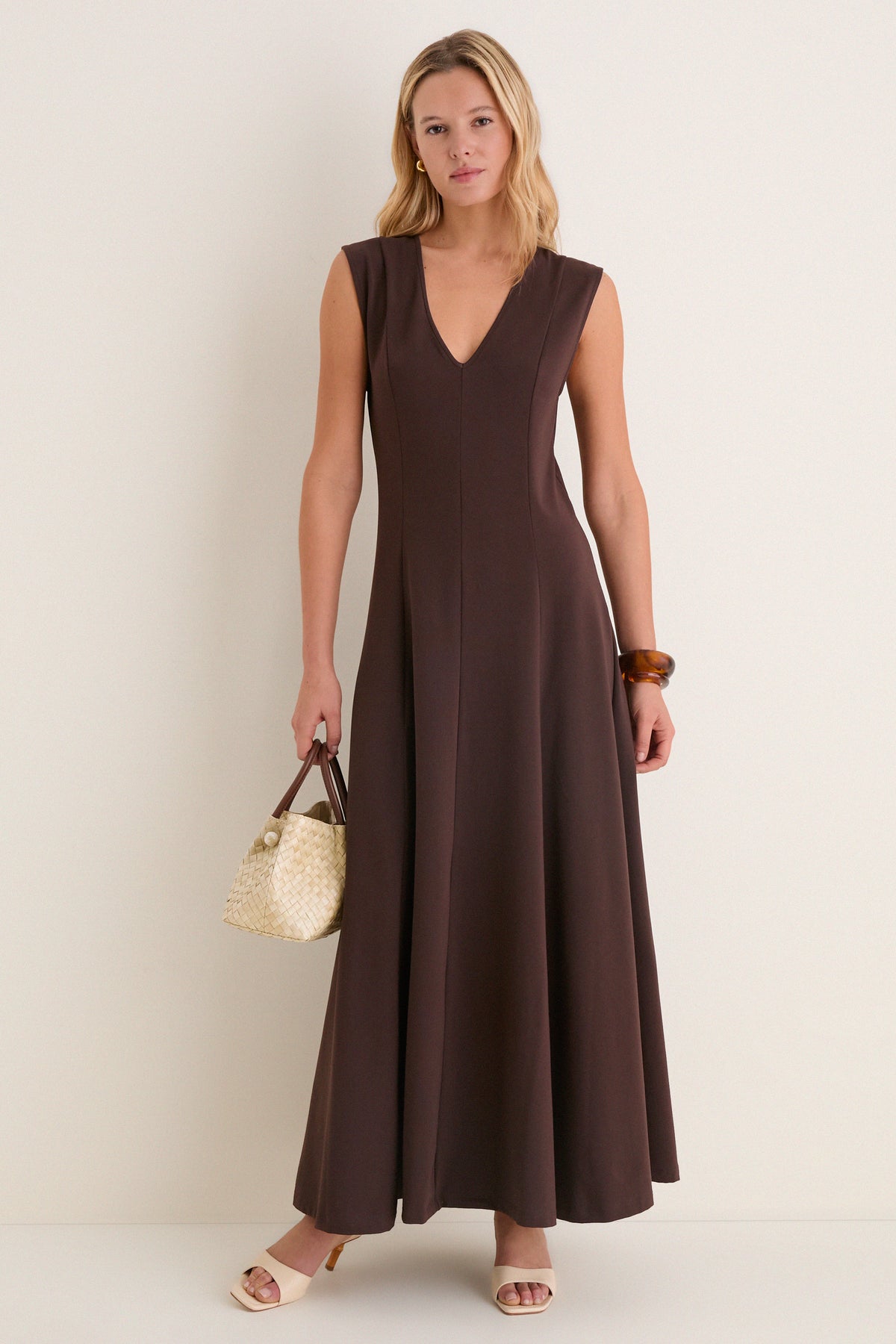 v neck cotton dress Tuckernuck Espresso Cotton Jersey Agnes V-neck Dress Espresso / M