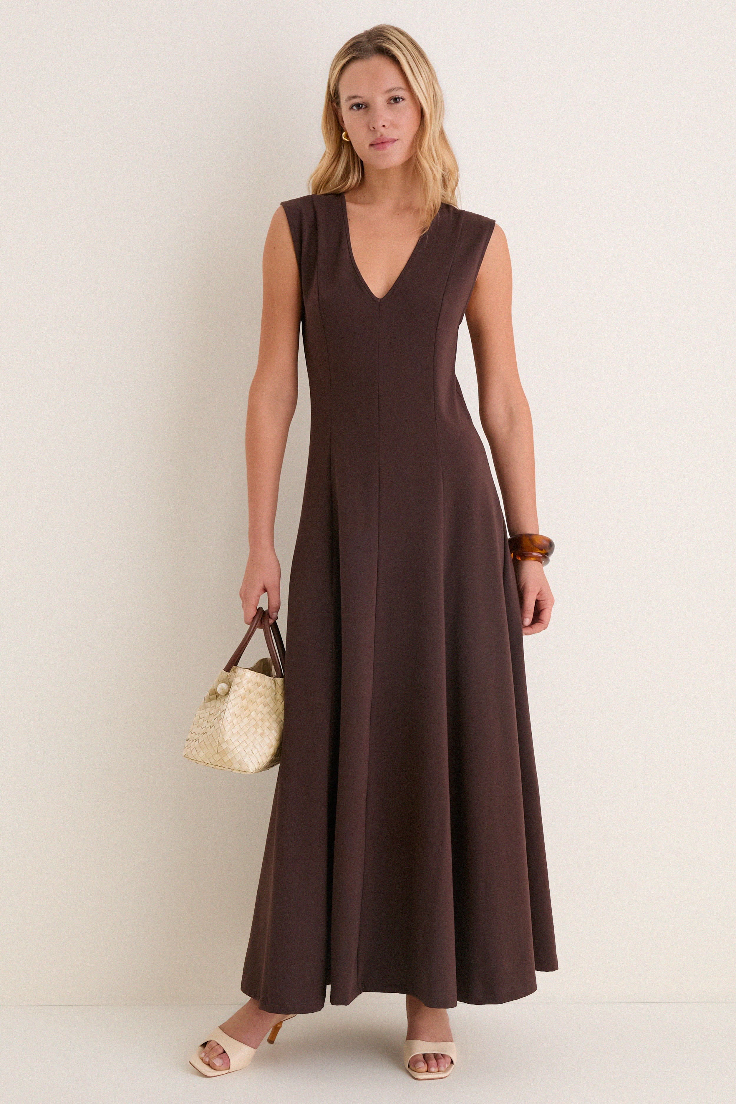 Espresso Cotton Jersey Agnes V-neck Dress