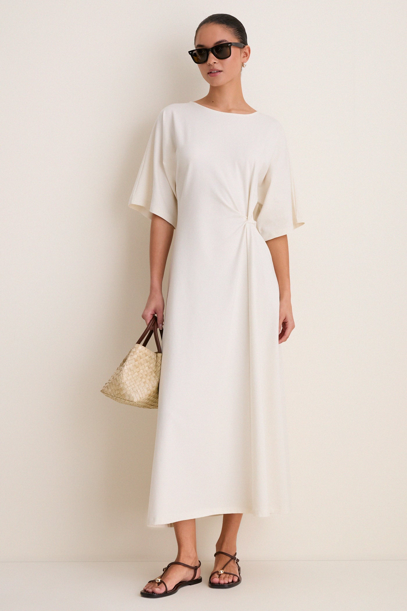 white jersey midi dress self-portrait - White Jersey Gathered Midi Dress