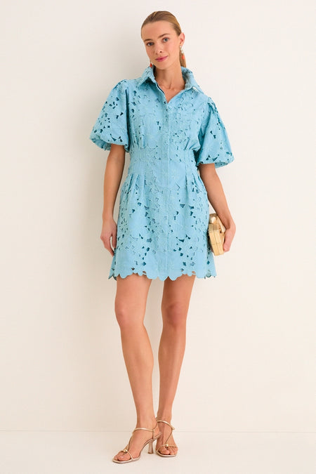 Cameo Blue Eyelet Mini Delaney Dress