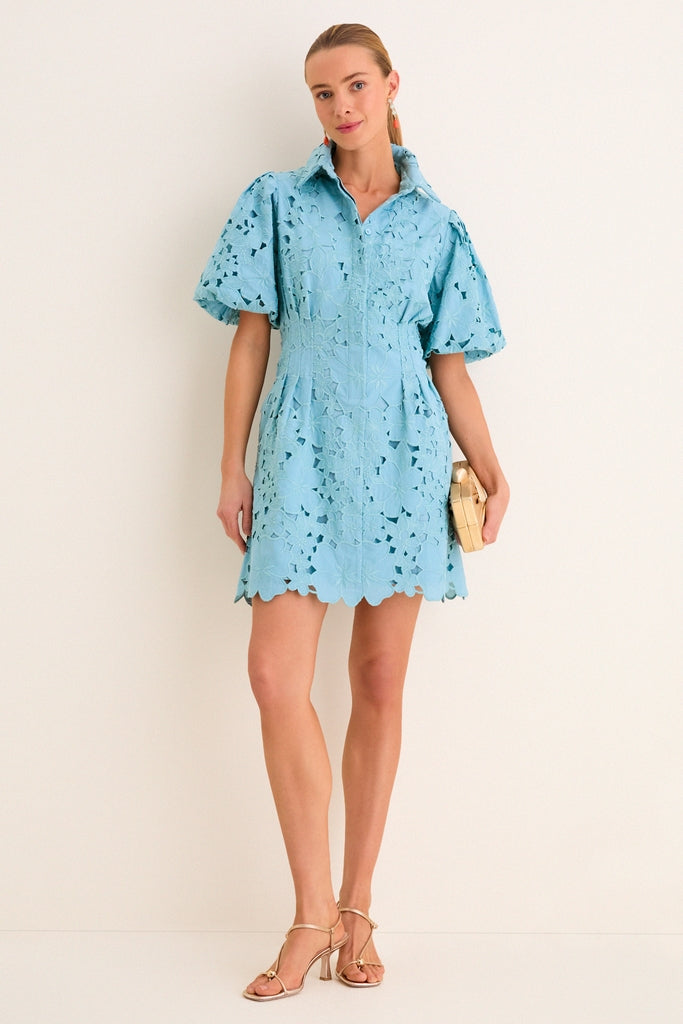 Cameo Blue Eyelet Mini Delaney Dress