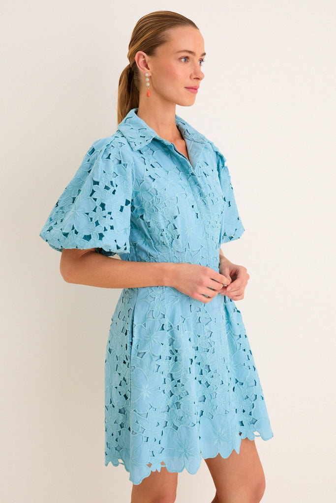 Cameo Blue Eyelet Mini Delaney Dress