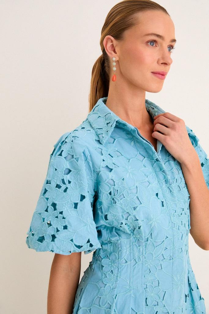 Cameo Blue Eyelet Mini Delaney Dress
