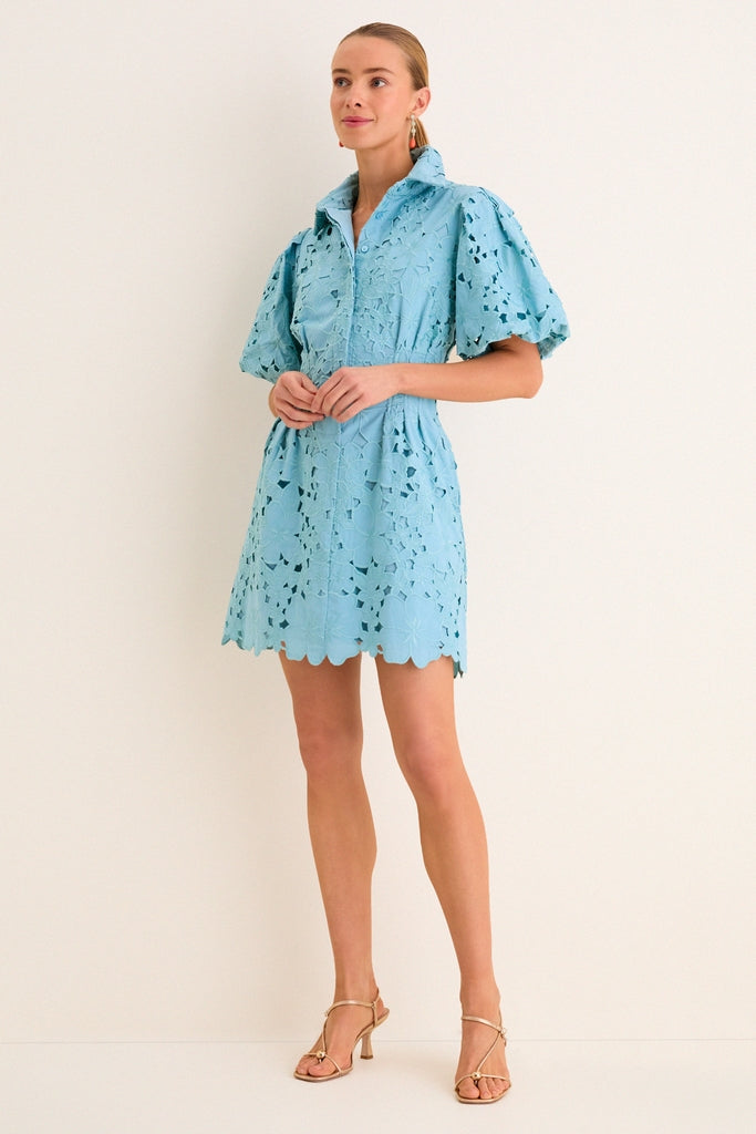 Cameo Blue Eyelet Mini Delaney Dress