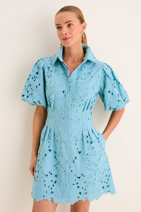 Cameo Blue Eyelet Mini Delaney Dress