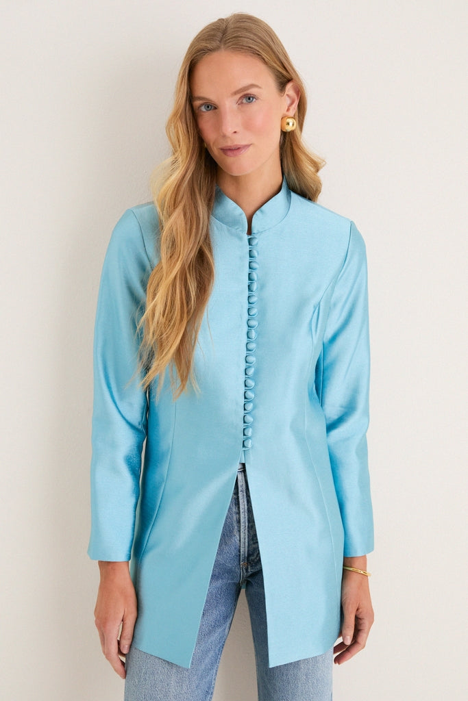 Tuckernuck Robins Egg Blue Dupioni Mandarin Collar Tamara Tunic Robins Egg Blue / 8 Tuckernuck Robins Egg Blue Dupioni Mandarin Collar Tamara Tunic Robins Egg Blue / 8