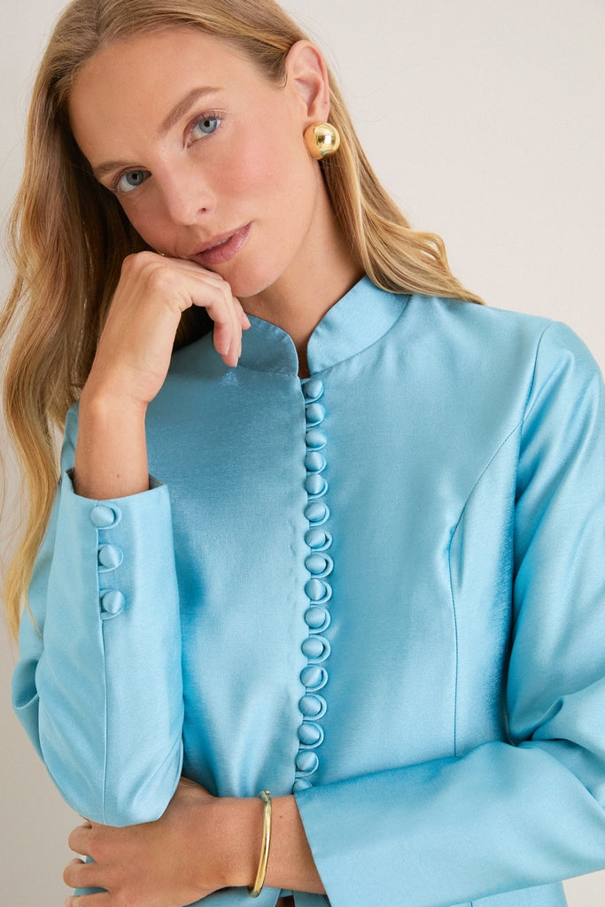 Robins Egg Blue Dupioni Mandarin Collar Tamara Tunic