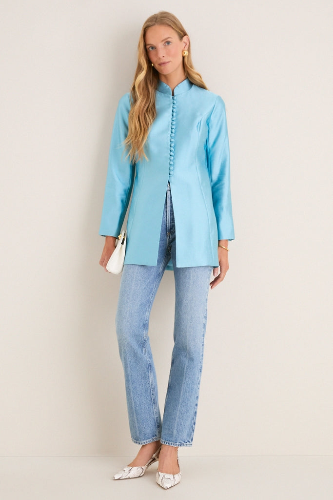 Robins Egg Blue Dupioni Mandarin Collar Tamara Tunic