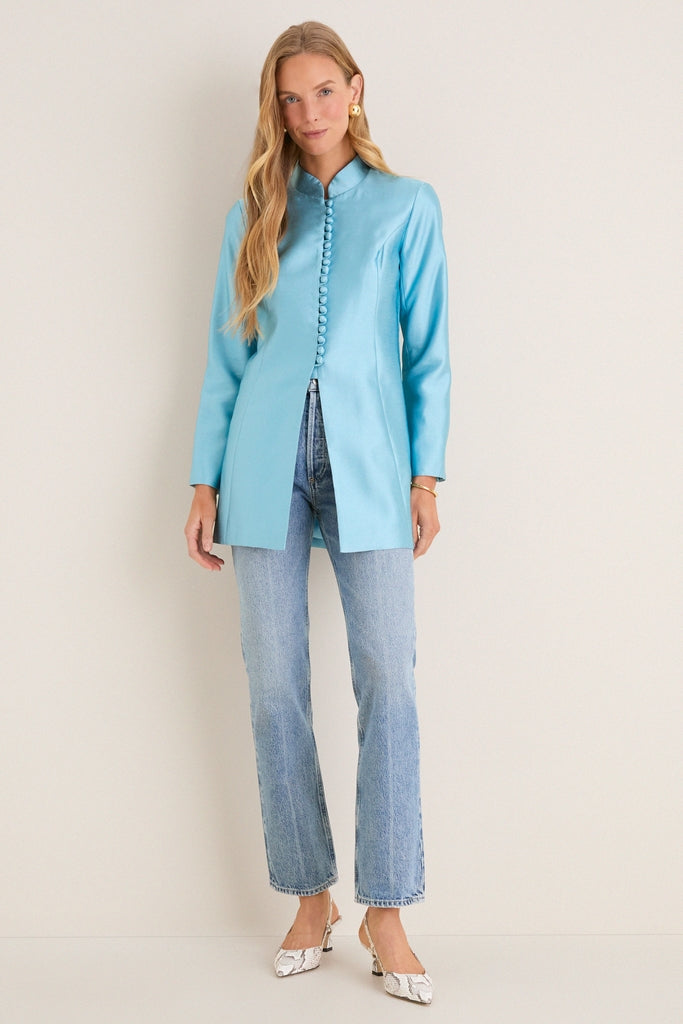 Robins Egg Blue Dupioni Mandarin Collar Tamara Tunic