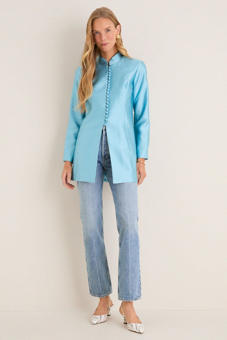 Robins Egg Blue Dupioni Mandarin Collar Tamara Tunic