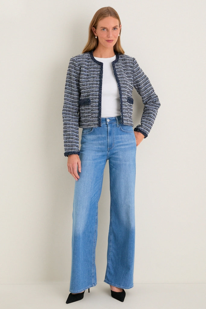 Blue Multi Tweed Fringe Cropped Gilles Jacket