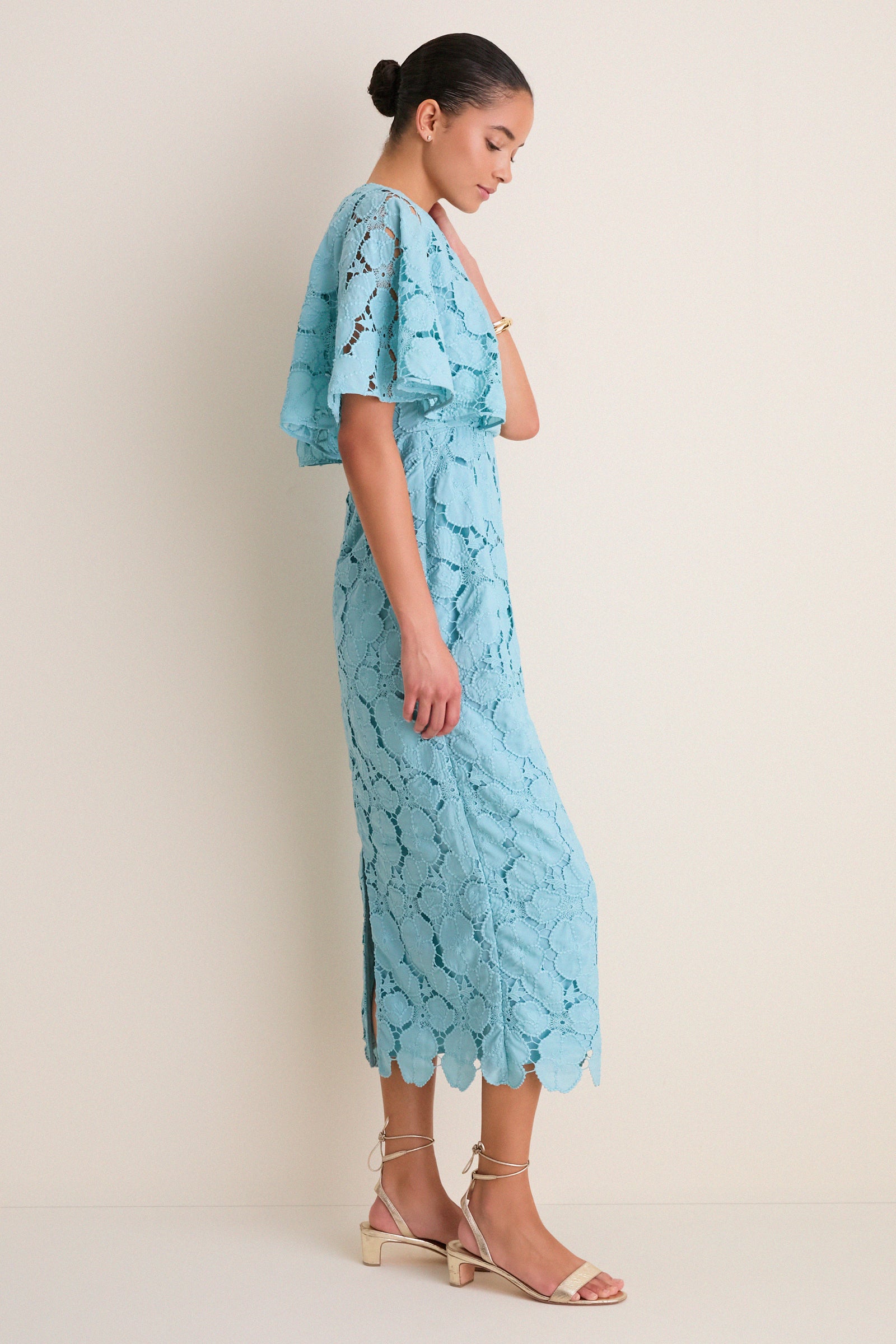 Cameo Blue Eyelet Cape Leah Dress