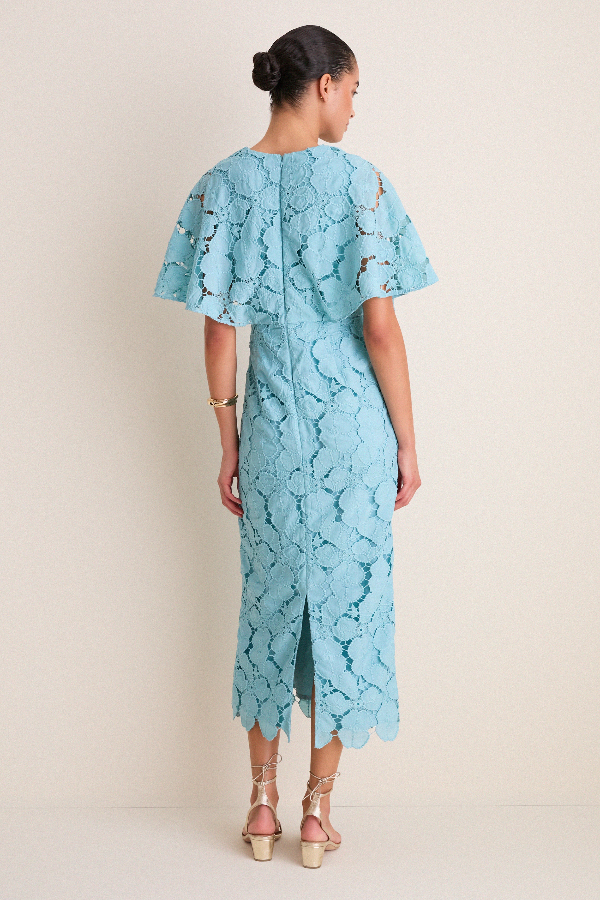Cameo Blue Eyelet Cape Leah Dress