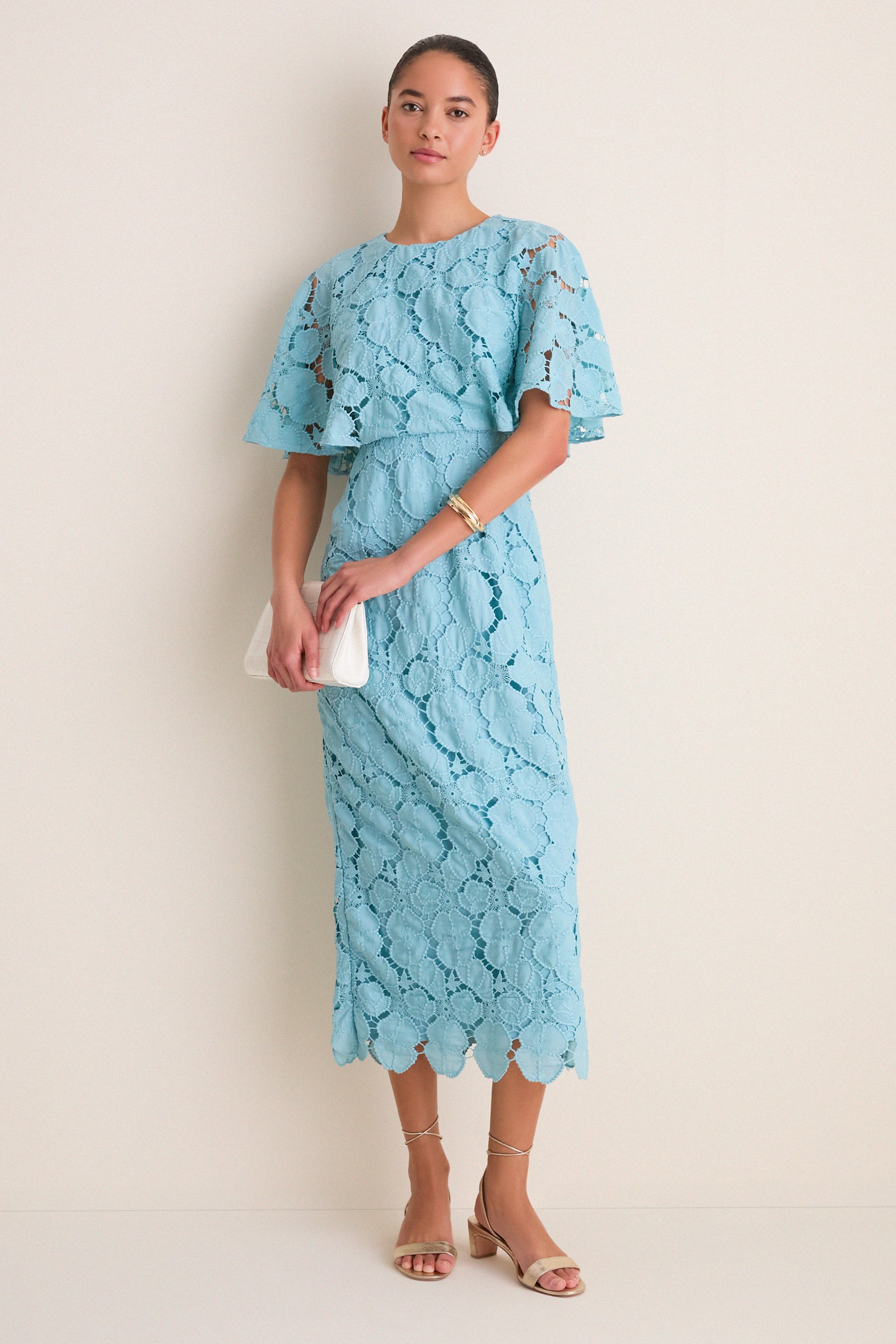 Cameo Blue Eyelet Cape Leah Dress