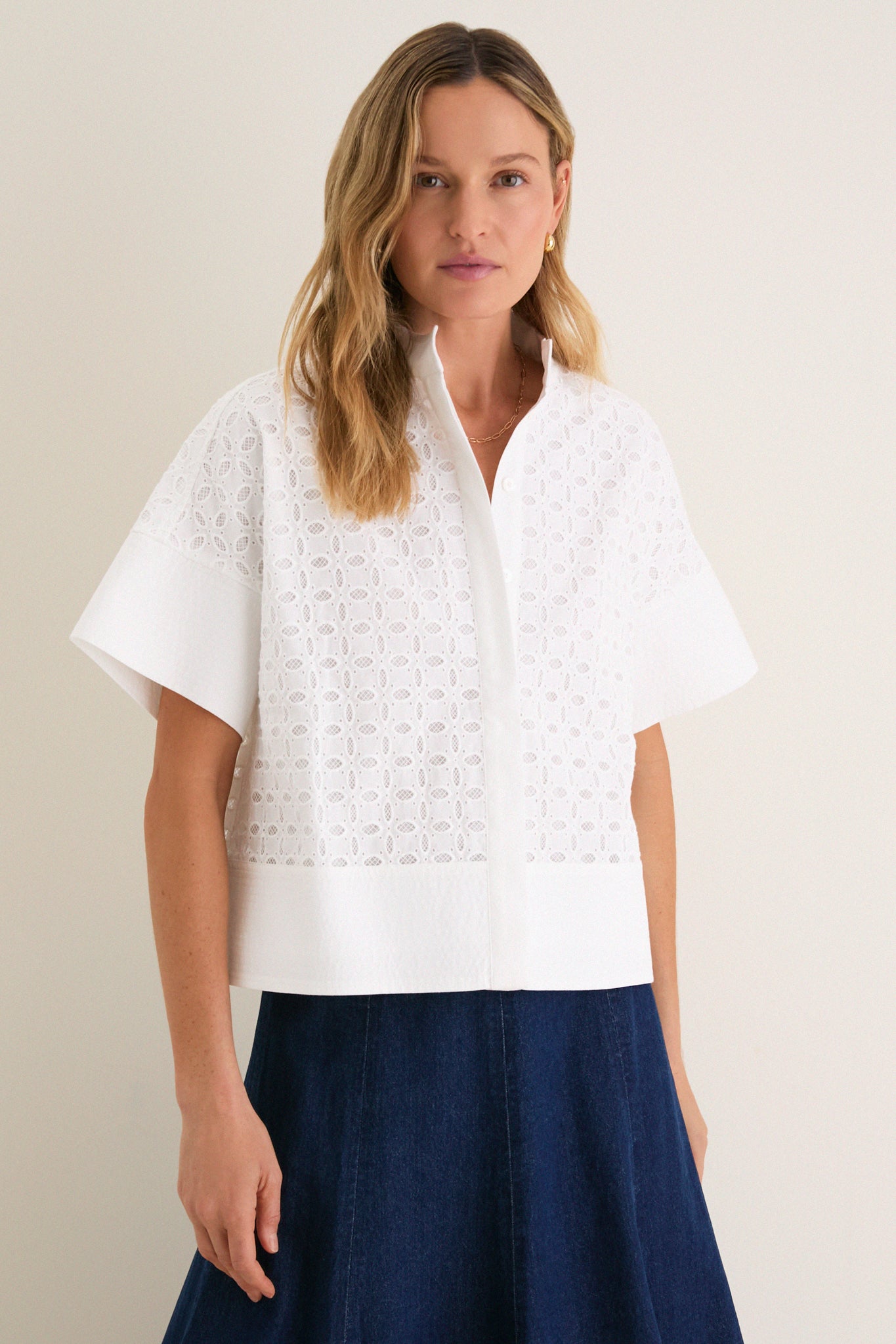 White Eyelet Sofia Stitch Shirt