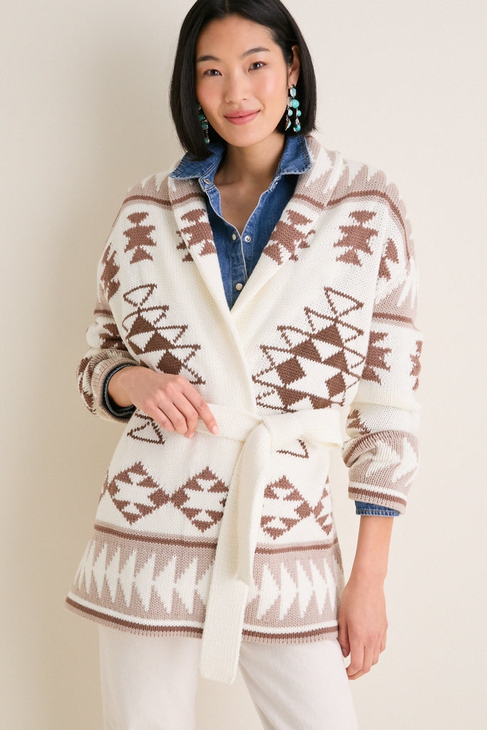 Ivory and Mocha Wool Blend Ranch Teddy Wrap Cardigan