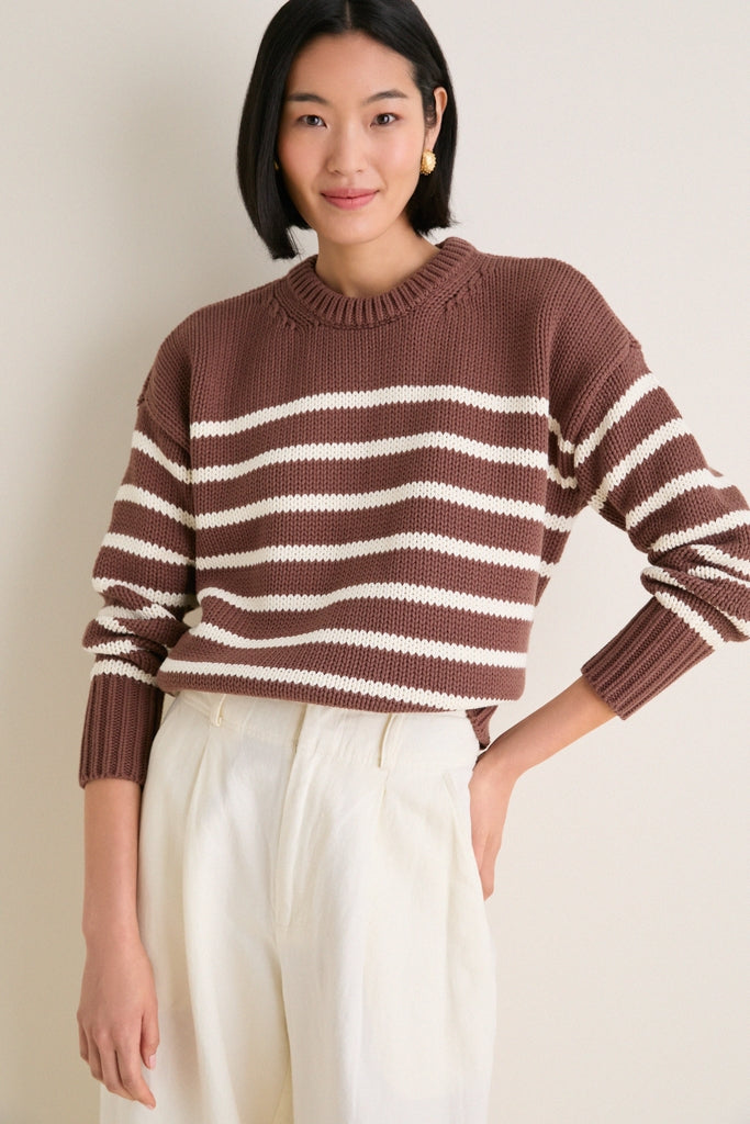 Mocha and Ivory Stripe Cotton Cliff Crewneck