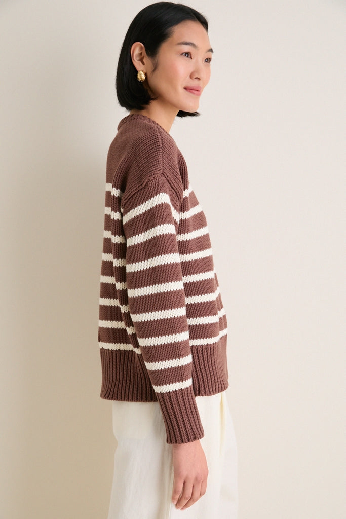 Mocha and Ivory Stripe Cotton Cliff Crewneck