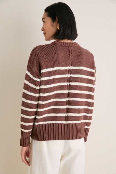 Mocha and Ivory Stripe Cotton Cliff Crewneck