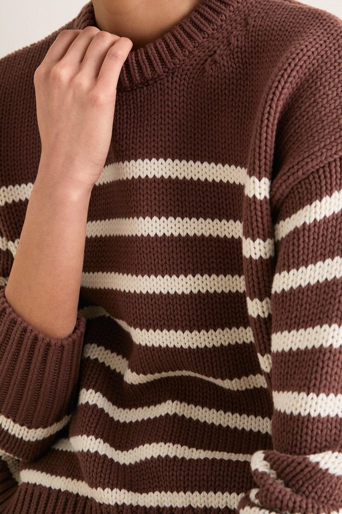 Mocha and Ivory Stripe Cotton Cliff Crewneck