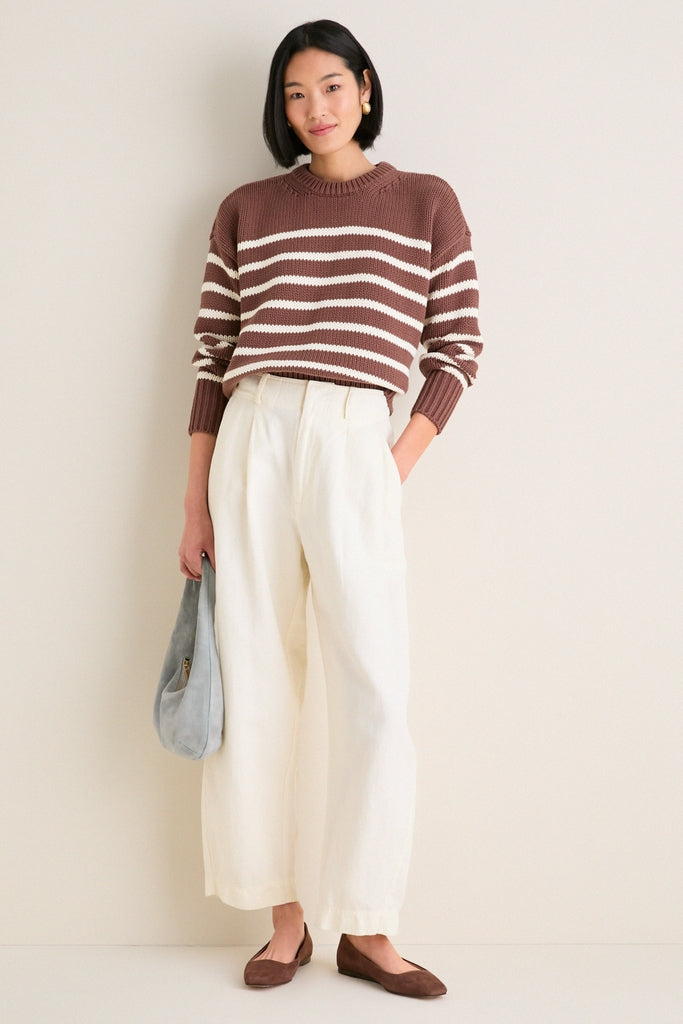 Mocha and Ivory Stripe Cotton Cliff Crewneck