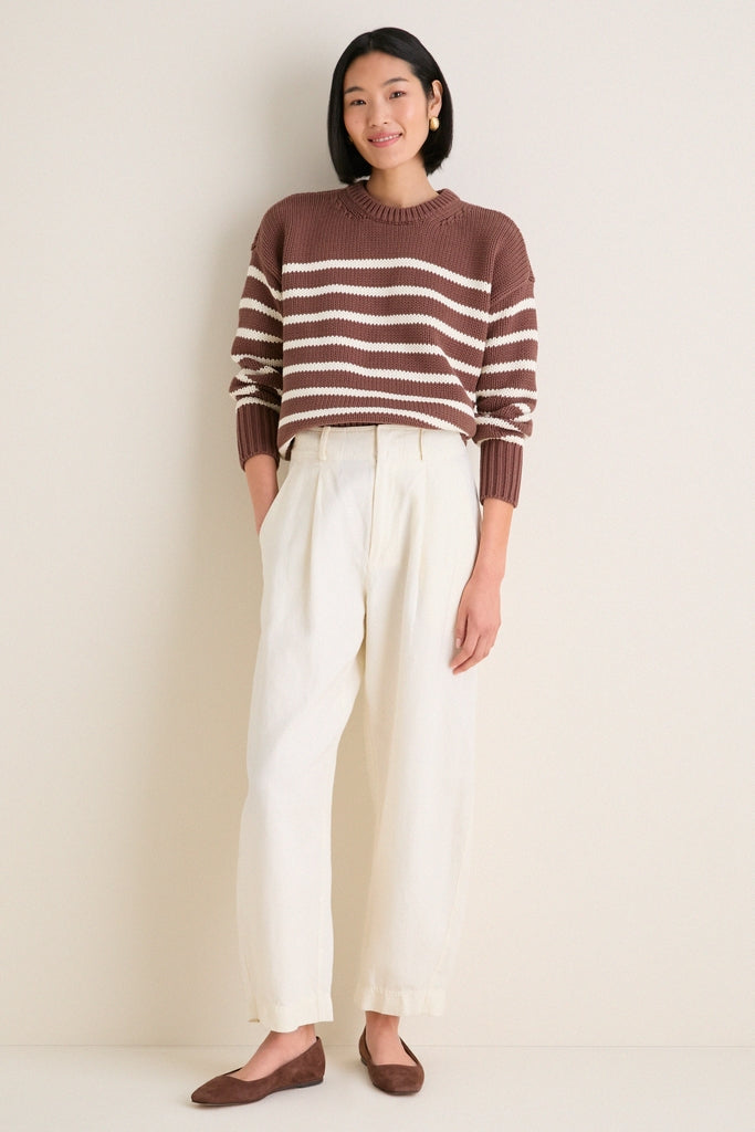 Mocha and Ivory Stripe Cotton Cliff Crewneck
