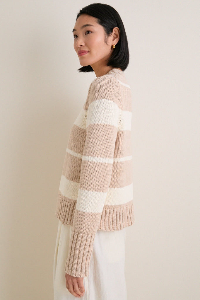 Sandstone and Ivory Stripe Cotton William Crewneck