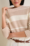 Sandstone and Ivory Stripe Cotton William Crewneck