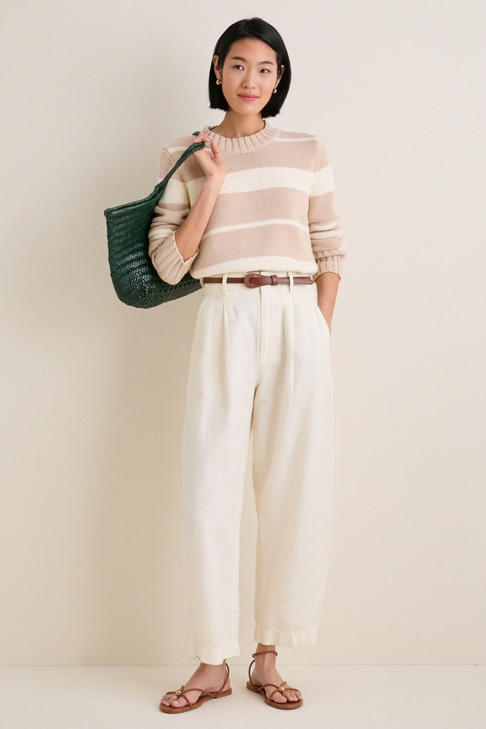 Sandstone and Ivory Stripe Cotton William Crewneck