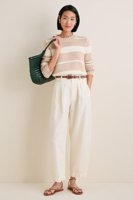 Sandstone and Ivory Stripe Cotton William Crewneck