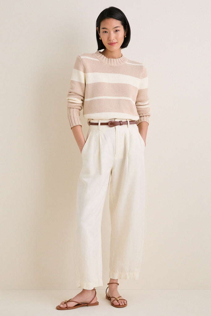 Sandstone and Ivory Stripe Cotton William Crewneck