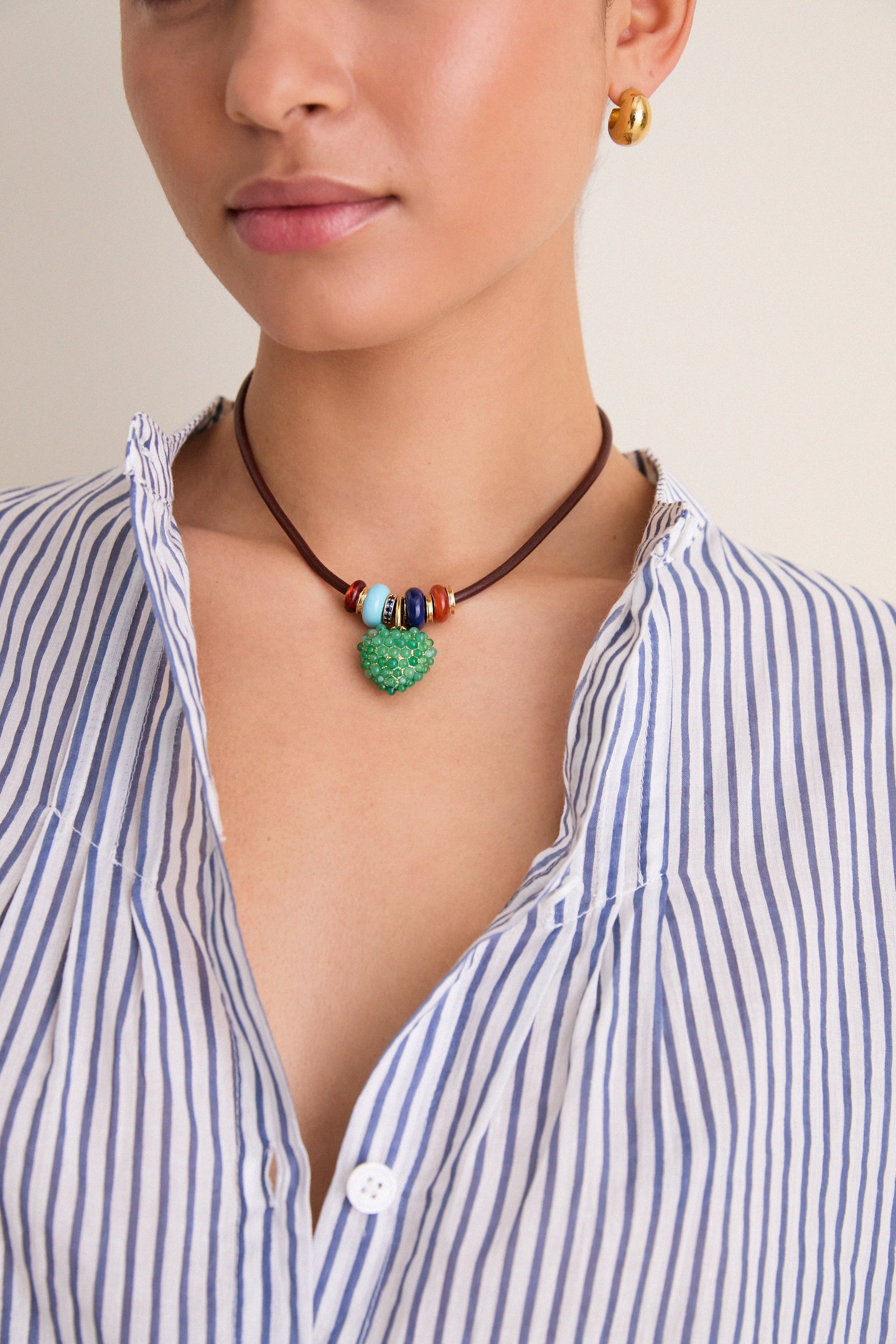 Gold, Cognac and Multi Semi Sliders on Leather Cord Necklace