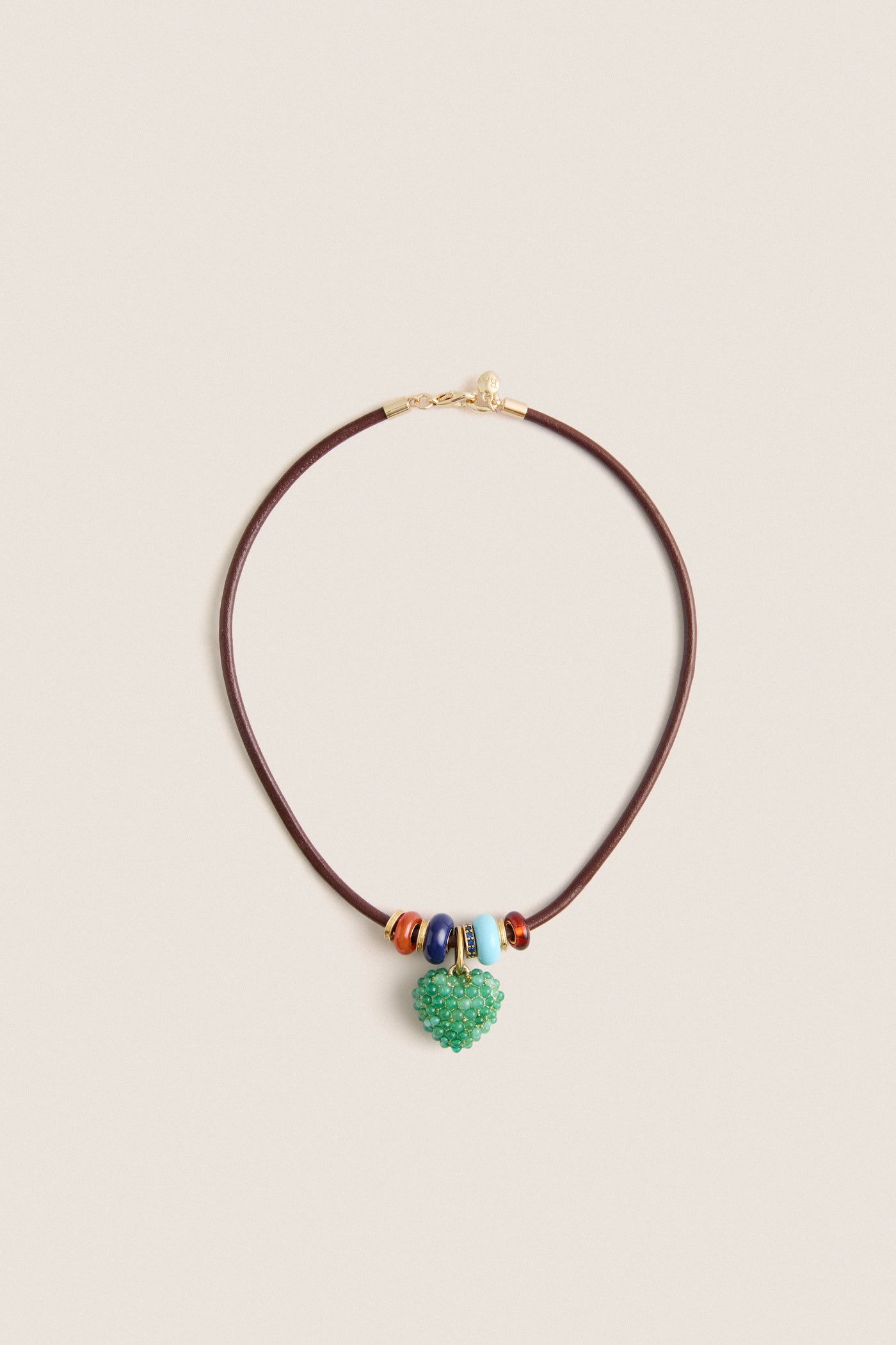 Gold, Cognac and Multi Semi Sliders on Leather Cord Necklace