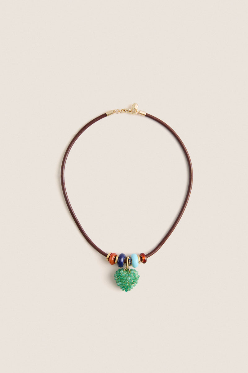 Gold, Cognac and Multi Semi Sliders on Leather Cord Necklace