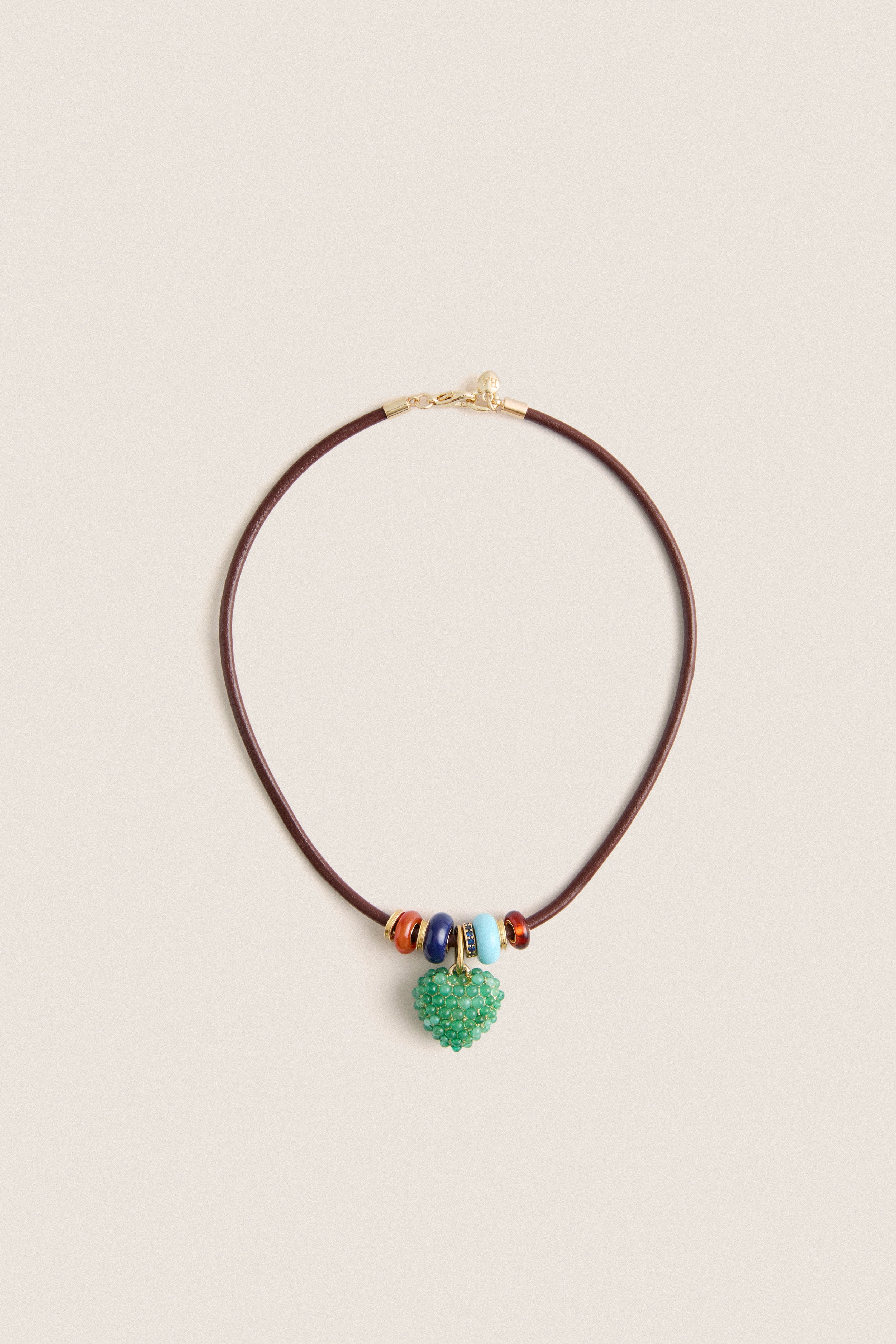 Gold, Cognac and Multi Semi Sliders on Leather Cord Necklace