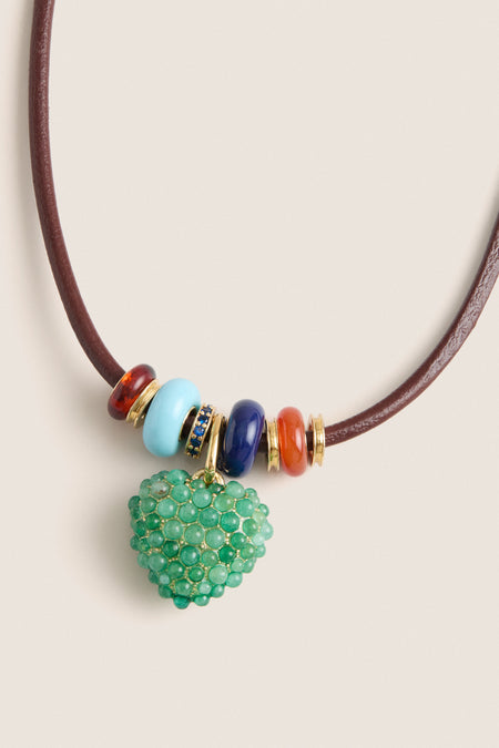 Gold, Cognac and Multi Semi Sliders on Leather Cord Necklace