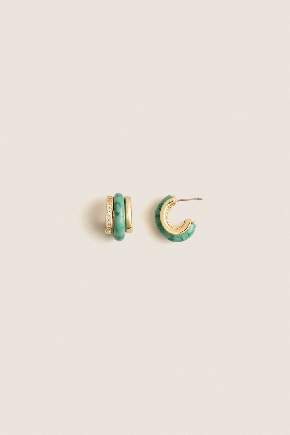 Moss Agate Semi Stone Combo Chubby Hoop Earrings