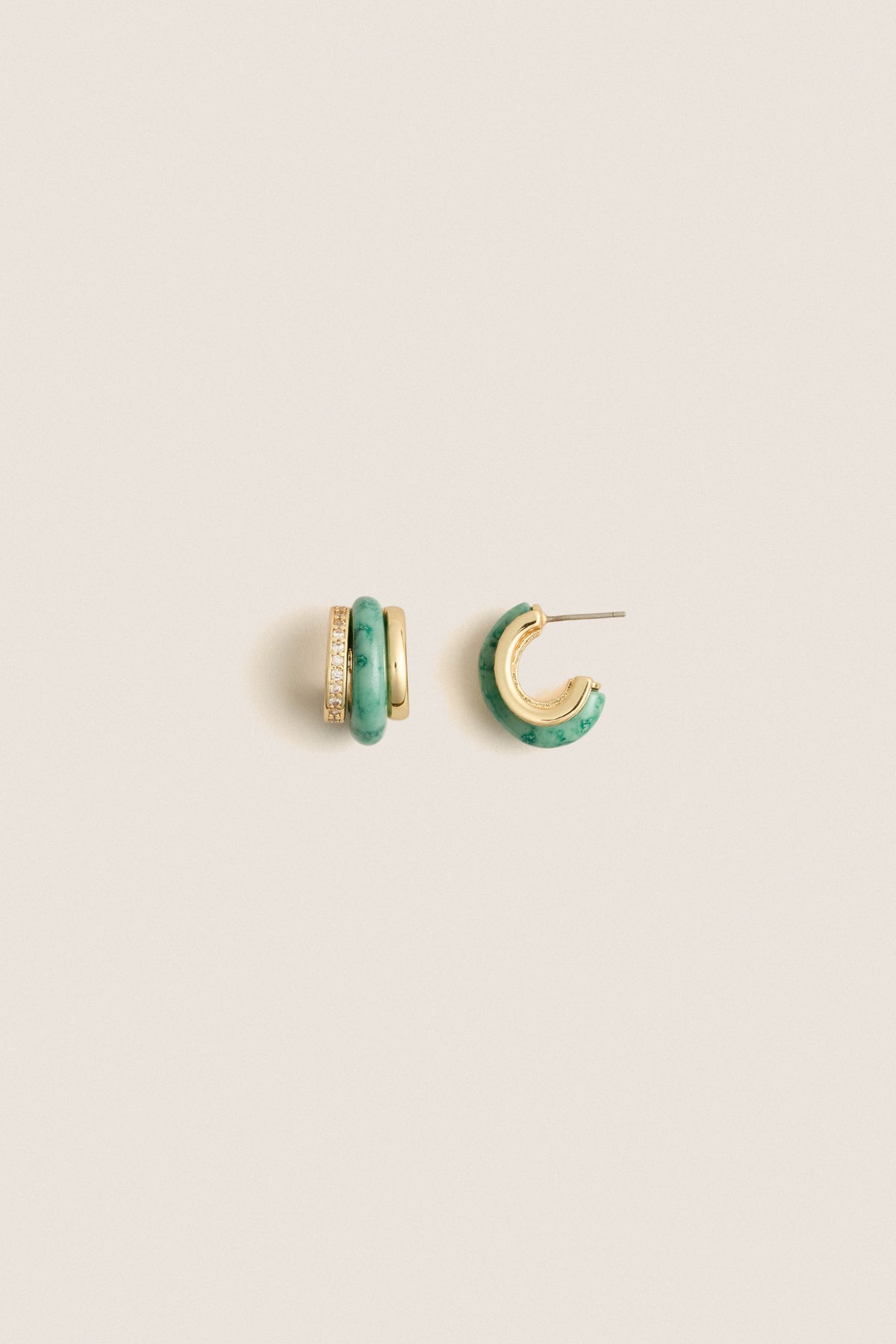 Moss Agate Semi Stone Combo Chubby Hoop Earrings