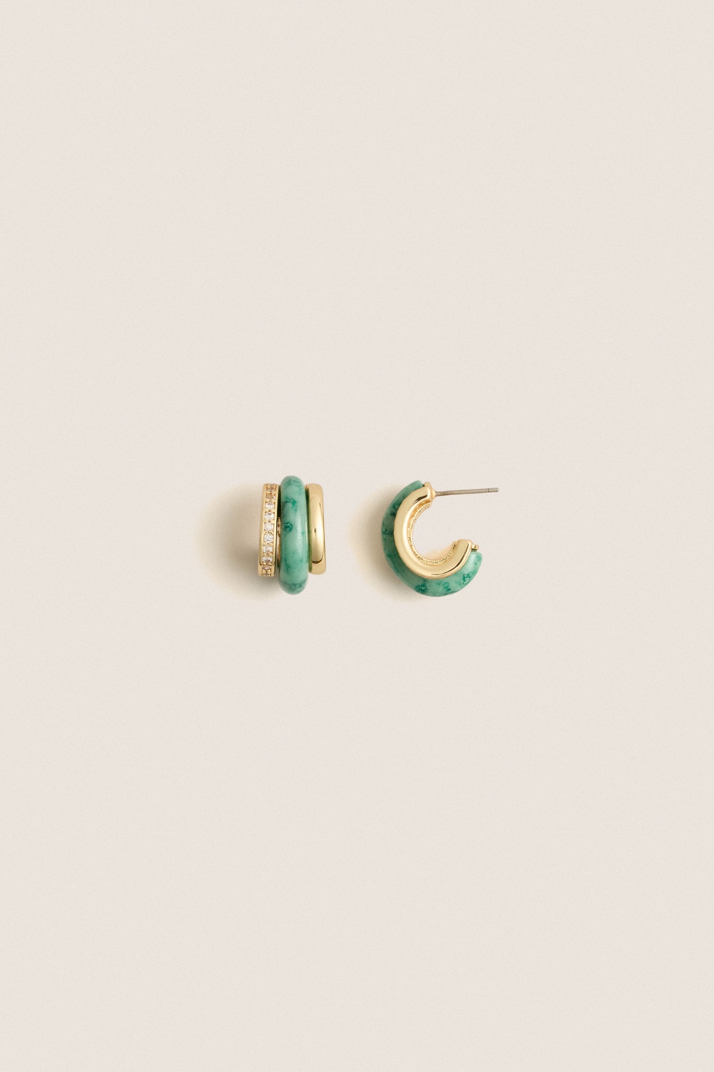 Moss Agate Semi Stone Combo Chubby Hoop Earrings