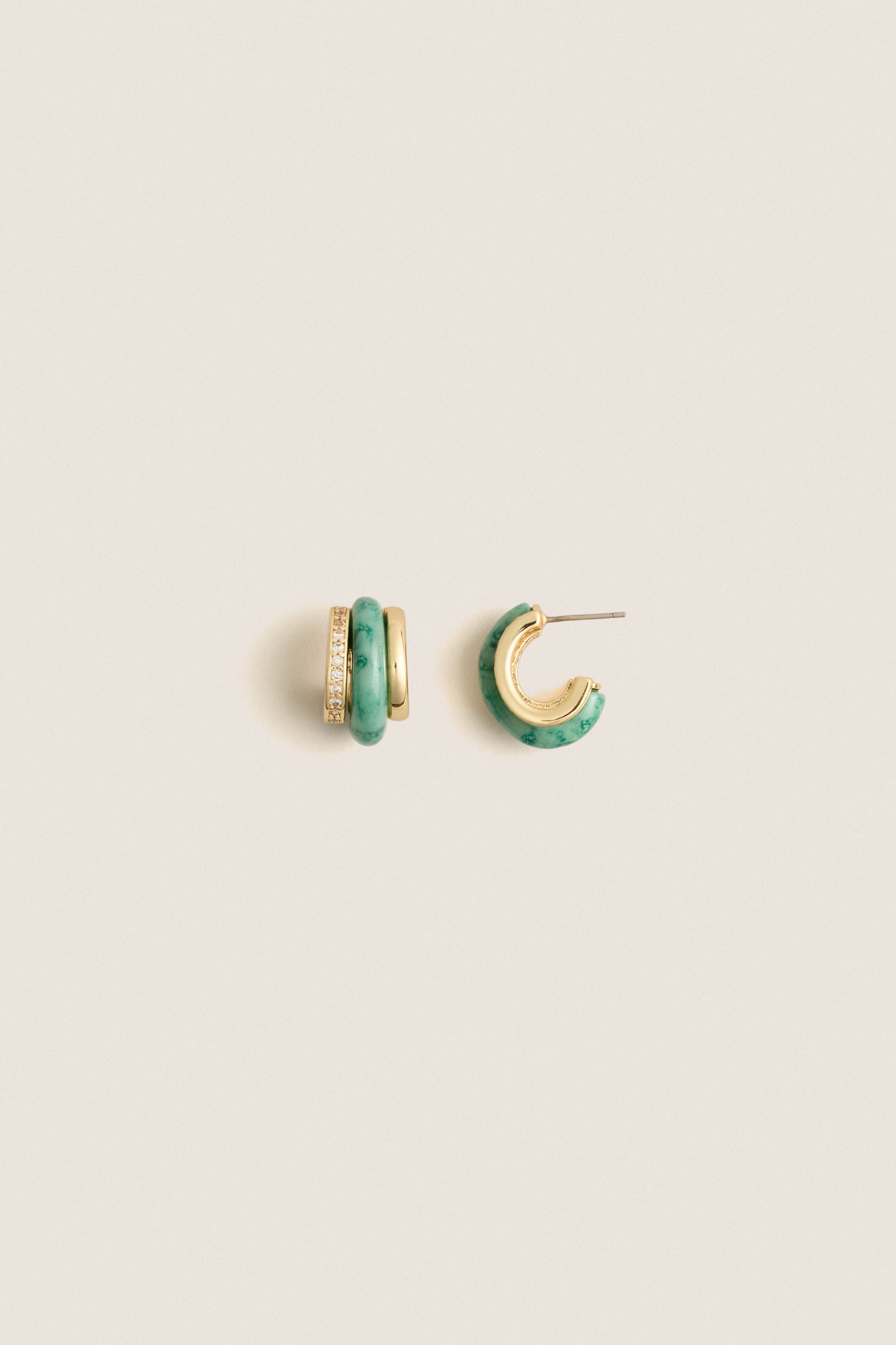 Moss Agate Semi Stone Combo Chubby Hoop Earrings