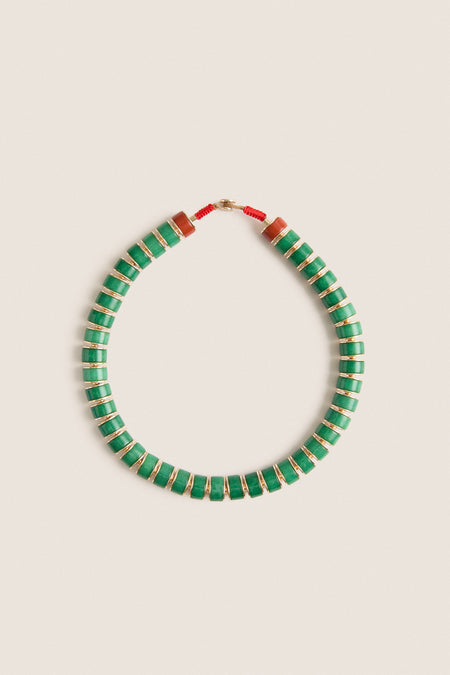 Gold and Green Jade Stone Slice Necklace