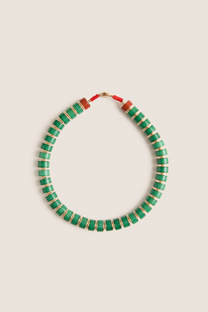 Gold and Green Jade Stone Slice Necklace