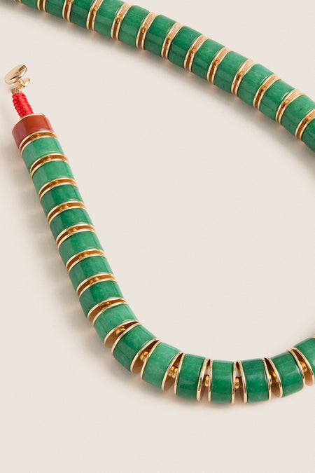 Gold and Green Jade Stone Slice Necklace