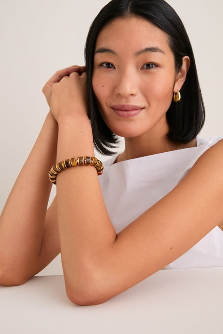 Gold and Tigers Eye Stone Slice Bracelet