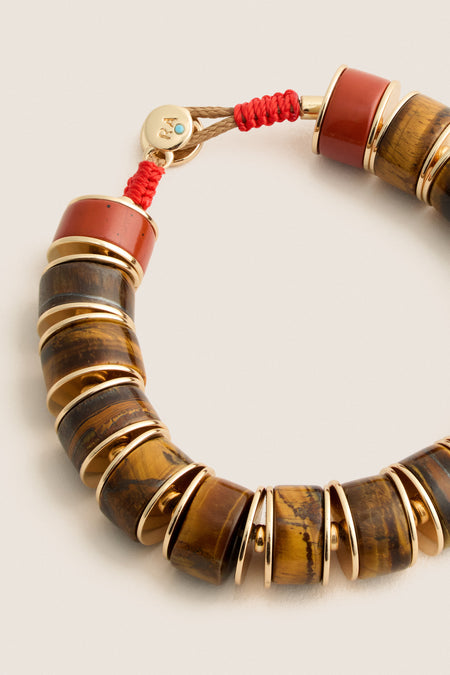 Gold and Tigers Eye Stone Slice Bracelet