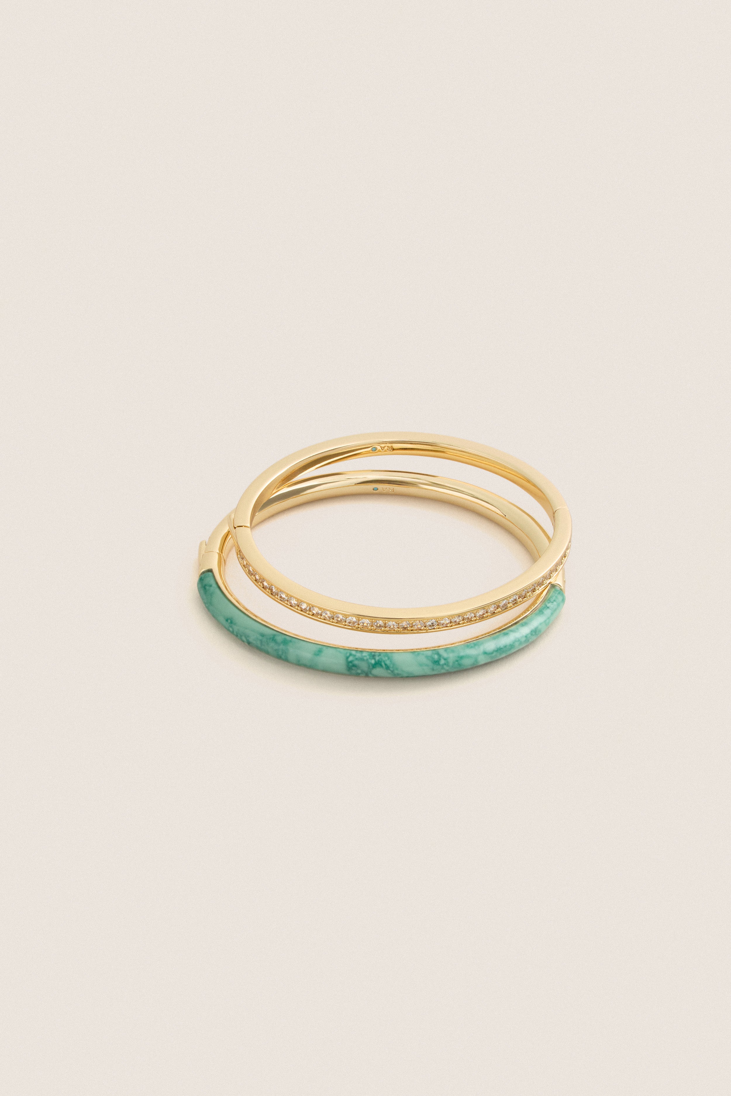 Moss Agate and Clear Semi Stone Cuff Set