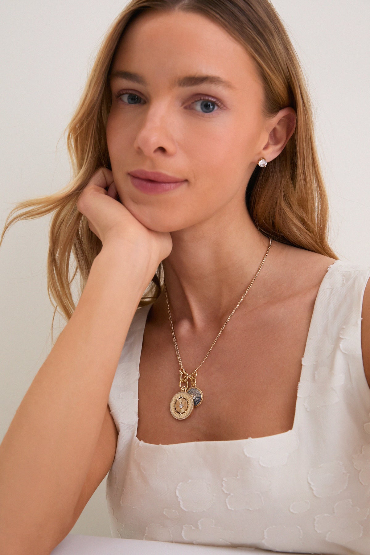 Gold, Clear and Sapphire Multi Strength and Peace Coin Necklace