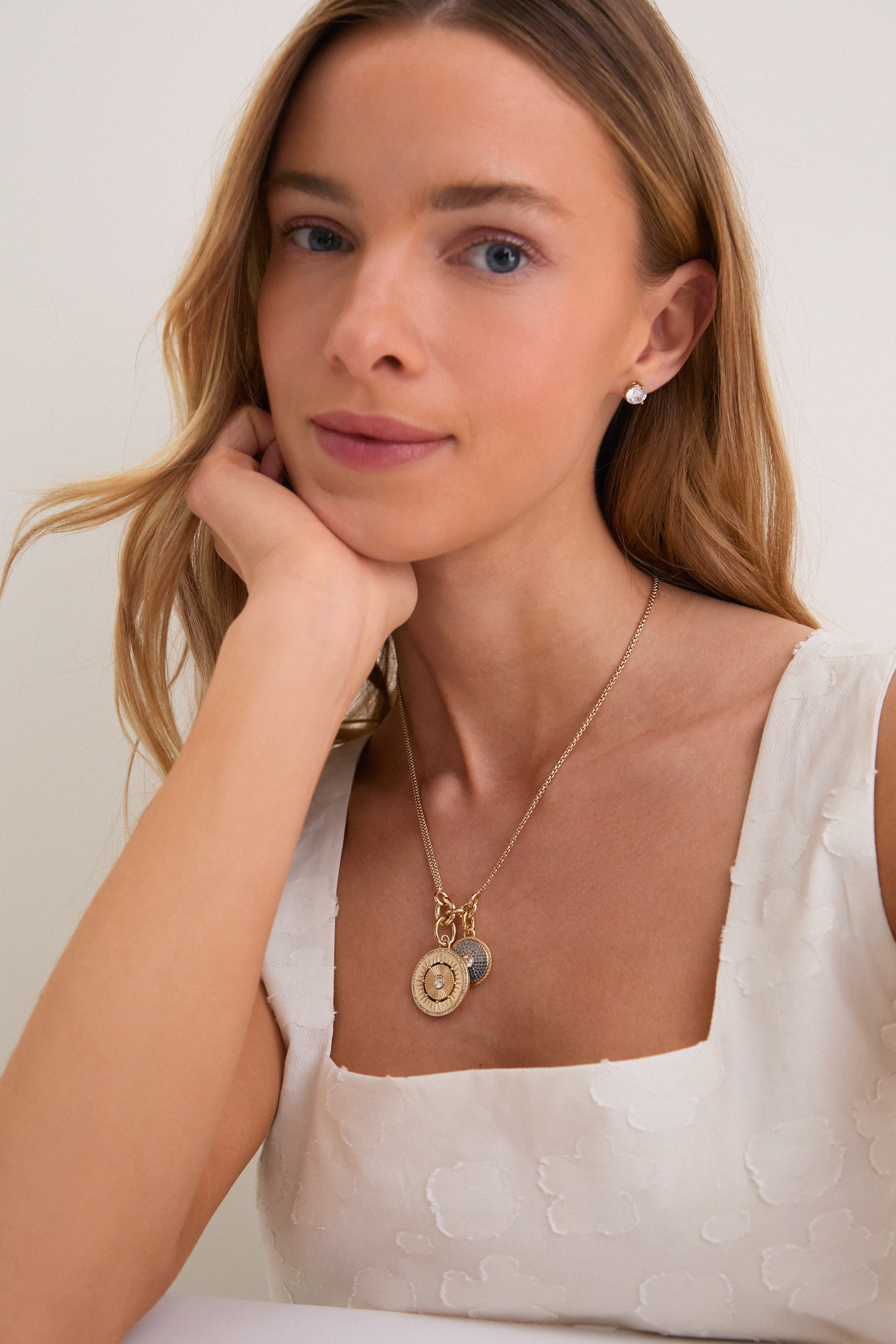 Gold, Clear and Sapphire Multi Strength and Peace Coin Necklace
