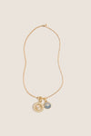 Gold, Clear and Sapphire Multi Strength and Peace Coin Necklace